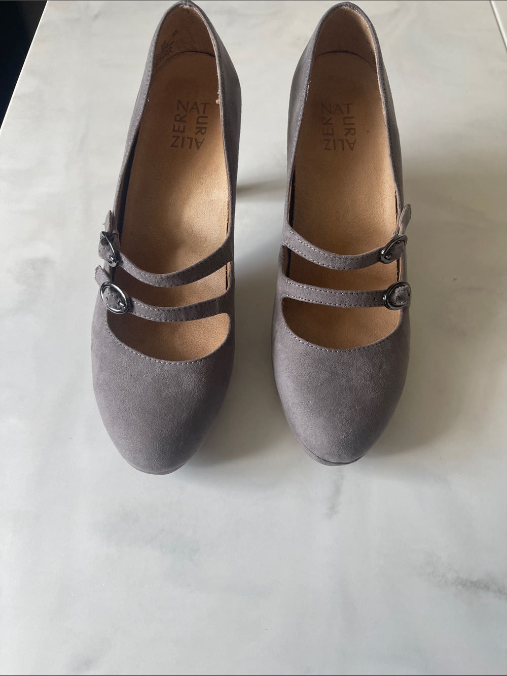 Naturalizer Gray Double-Strap Mary Jane Flats